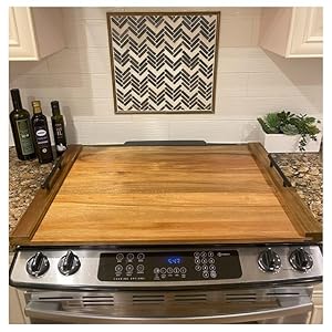 Noodle Board Stove Cover with Handles | Acacia Wood | Stove Top Covers for Gas Burners or Electric Stove | 30.25″L x 21.75″W | Durable Modern Decorative Add Countertop Space Stove Top Cover