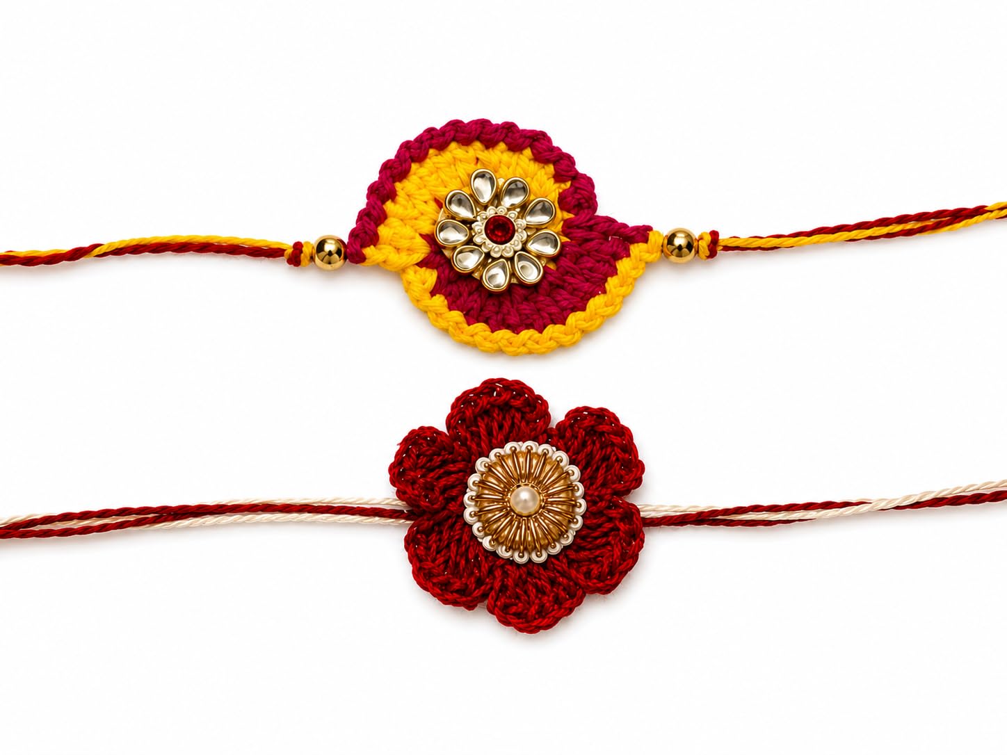 croise Handmade Crochet Red Floral & Red-Yellow Rakhi Combo | Designer Rakhi Set for Raksha Bandhan-picture-51