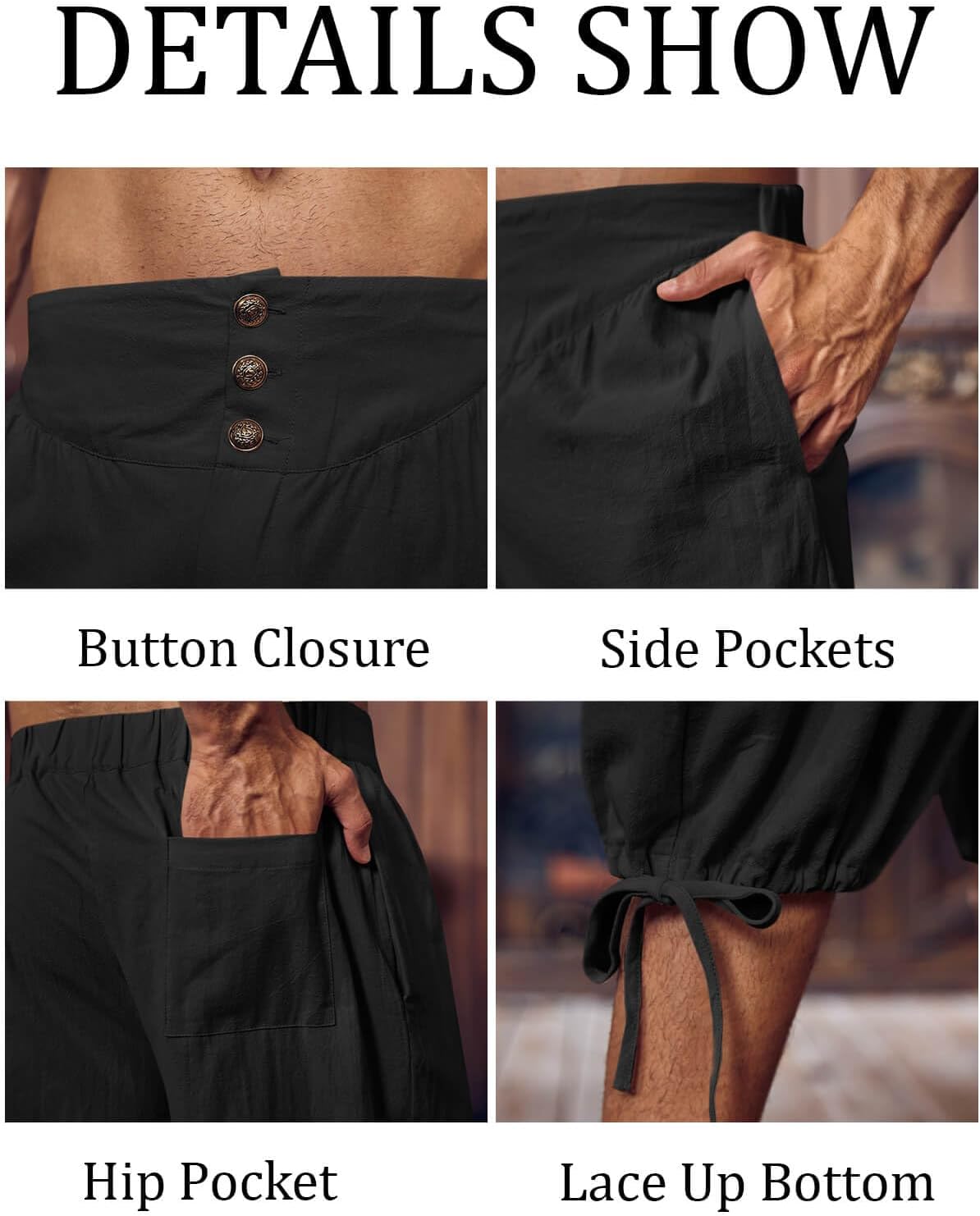 Gafeng Mens Pirate Pants Renaissance Medieval Colonial Costume Knight Halloween LARP Lace Up Shorts - Image 5