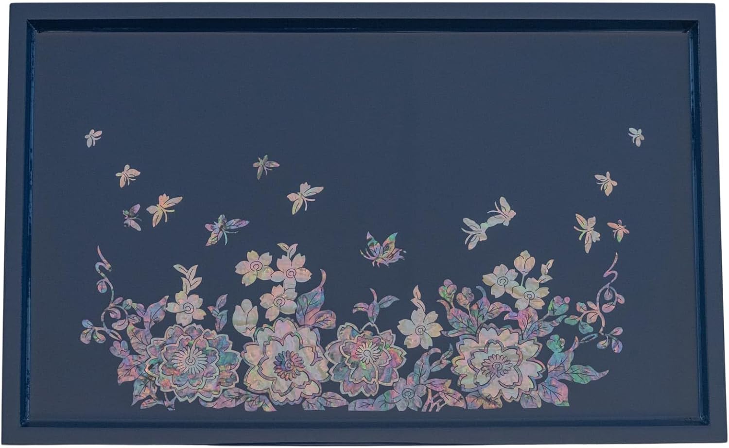 FEBRUARY MOUNTAIN Charming Reflections: Iridescent Mother-of-Pearl Floral and Butterfly Tray - Elegant Home Décor Gift for Her
