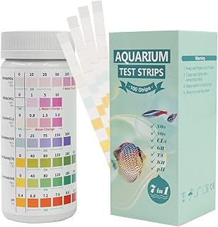 7 in 1 Aquarium Teststreifen, 100 Streifen Aquarium Test Kit zum Testen von PH Nitrit Nitrat Gesamthärte, freies Chlor, Gesamtalkalität, Karbonat, Genaue Salzwasser, Süßwasser Aquarium Wasserprüfung