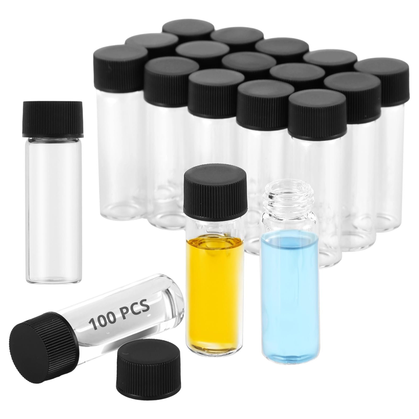 100 Stück Glasfläschchen mit Schraubkappen, 4 ml transparente Probenfläschchen für Flüssigkeiten, Aufbewahrungsfläschchen für Labor, Reise, ätherische Öle, Parfüm, Reagenzien und Salböl