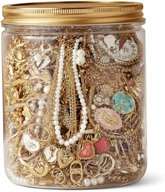 Gold Mystery Jewelry Jar Set | 10-piece Mystery jar Set, Assorted Gold-tone Earrings, Rings, Necklaces, Gift-ready Packaging For Women..