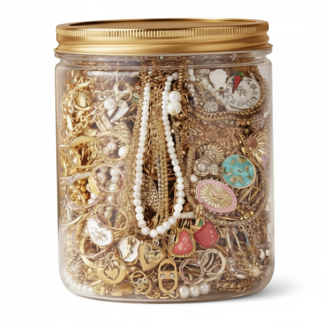 Gold Mystery Jewelry Jar Set | 10-piece Mystery jar Set, Assorted Gold-tone Earrings, Rings, Necklaces, Gift-ready Packaging For Women..