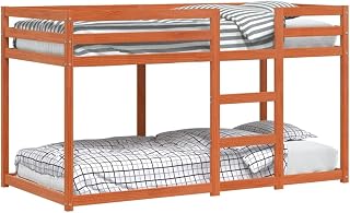 Homgoday Litera alta de madera de pino con protección anticaída y somier, color marrón cera, 90 x 190 cm