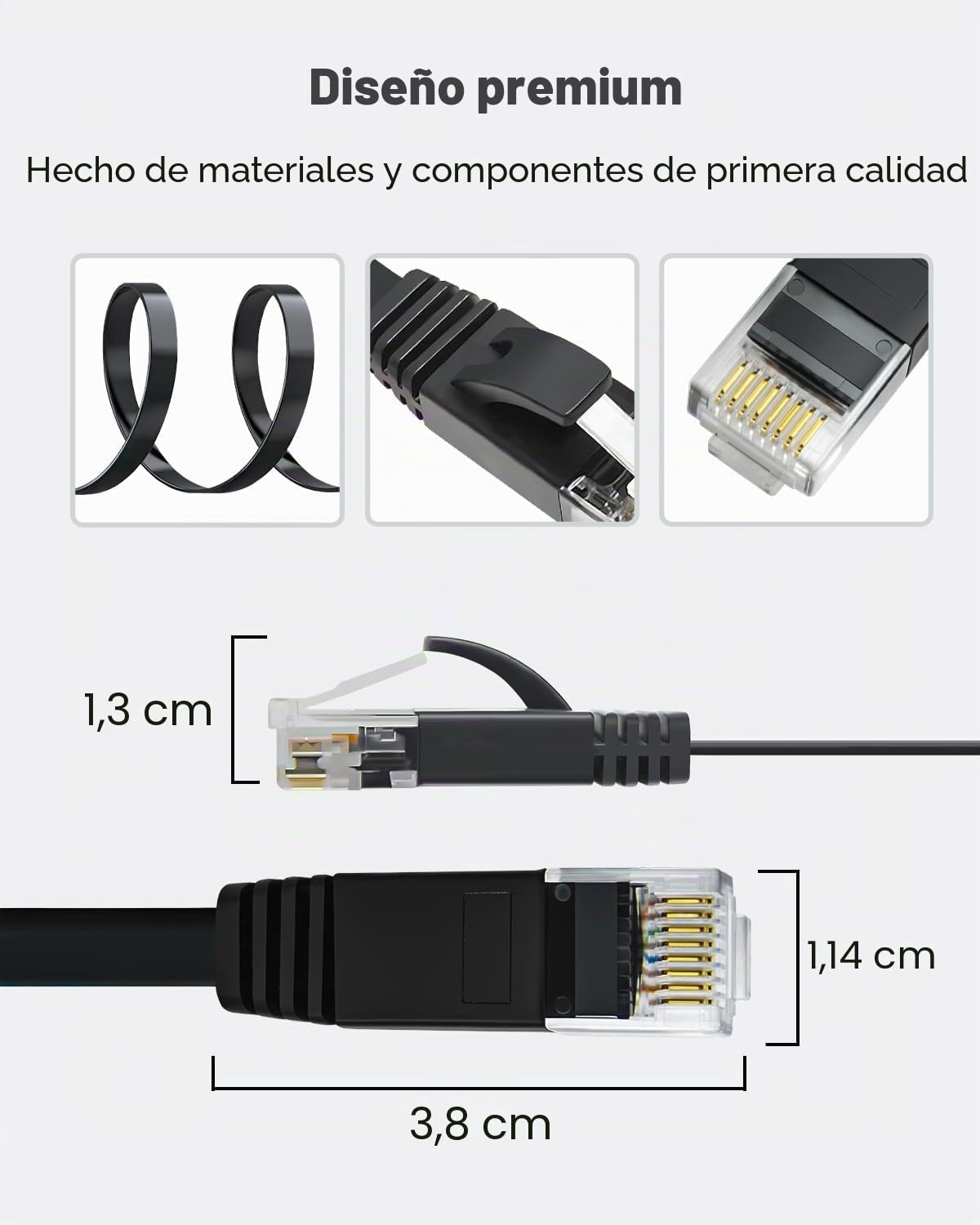 Cat 6 Cable Ethernet 0.5m 6 piezas, 1000Mbps Latiguillo RJ45 Cable de Red Plano Gigabit, Cable Lan 50cm Alta Velocidad para Internet, Exterior, Router, POE, xBox, TV, PC, más rápido que Cat5 (Negro)