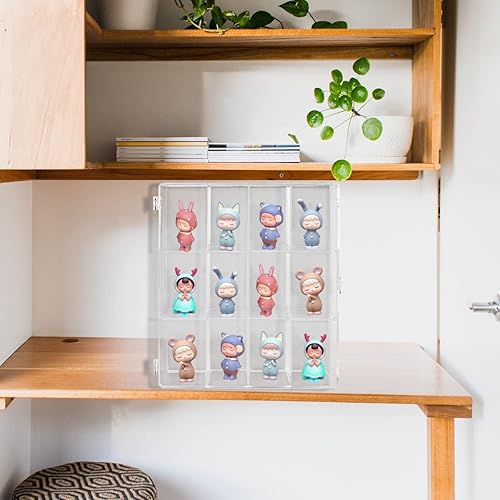 Miniatura 4 de Diseño de vitrina transparente con 12 compartimentos, soporte de gabinete con cerradura para mini figuras pop, coleccionables, mini juguetes,