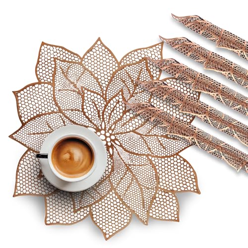 Image of Kuber Industries Leather Table Mats Set of 6 | Washable Placemat /Dining Table Mat for Wedding and Family Functions | Patta Design - Copper
