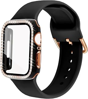 Silicone Bands and Bling Case Compatible with Apple Watch for Women