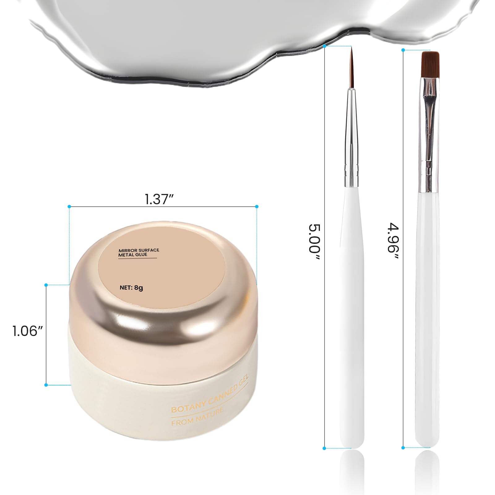 Gel de peinture métallique pour ongles, liner métallique, kit de peinture à jour, gel UV réfléchissant fort, avec pinceaux, gel à ongles, or clair