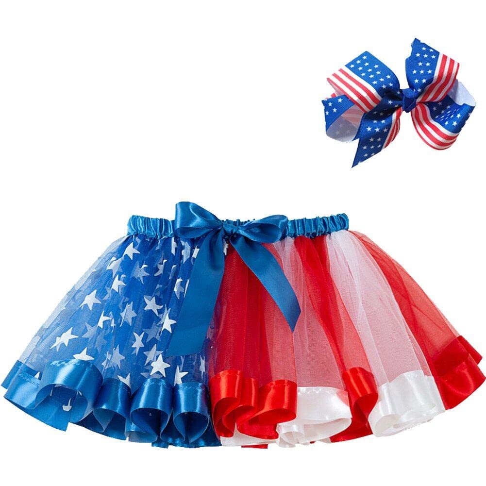Vepoty Girls As Shown Kids Toddler Skirt With Bowknot American Flag Pattern Star Striped Tulle Skirt 4Th Of July Dress Outfits