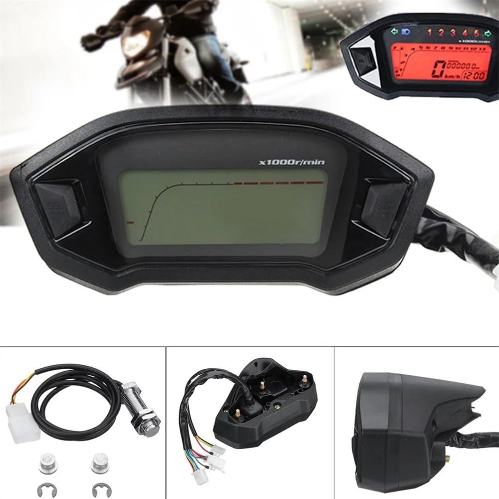 タコメーター 12000RPM オートバイデジタルタコメーターユニバーサルデジタルバックライト電子スピードメーター走行距離計 【スピードメーターゲージクラスターメータースズキ】