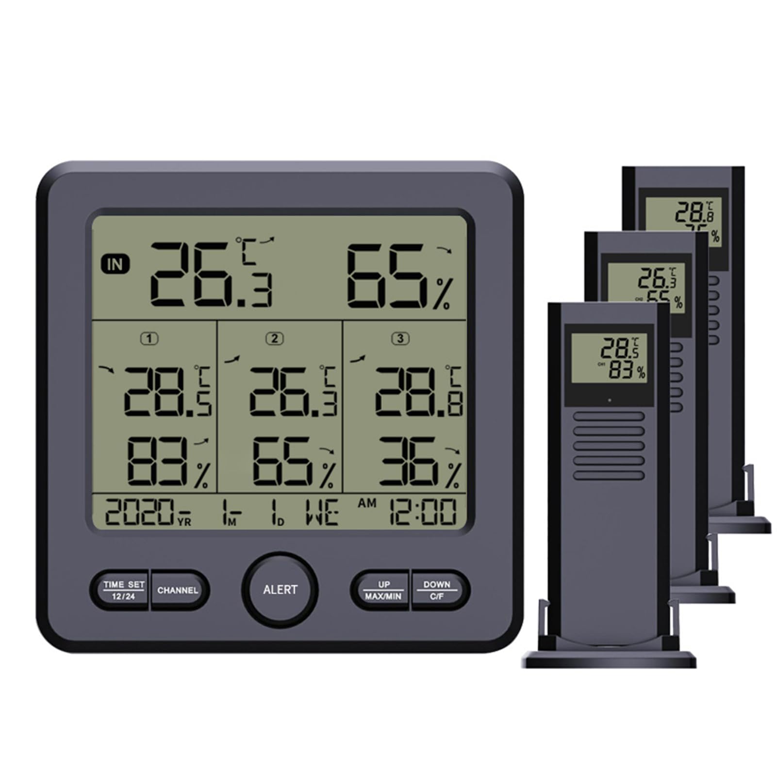 Termometro Esterno Digitale con Funzione di Memoria e visualizzazione dell'ora, commutazione dell'ora 12/24 Ore, Meteo Wireless