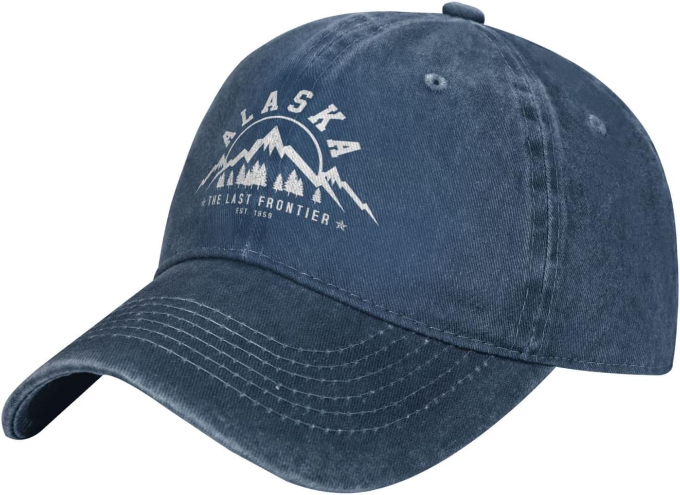 Fjqwklf Unisex Navy Blue Hat,Alaska Est 1959 Mountains Nature Baseball Cap Women Men Dad Hat Golf Cowboy Hat Trucker Hat Black