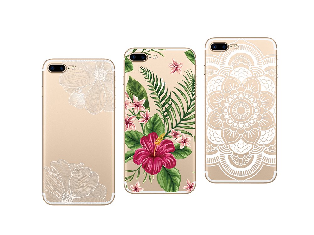 Novago Compatible with iPhone 7, iPhone 8 4, 7 Inch Pack of 3 Transparent  and Durable Soft Cases with Fantasy Print (Multi-Colour #3)