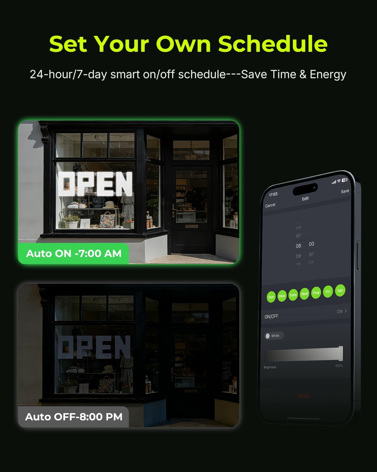 50"x17" Large LED Open Sign with Remote and Bluetooth App, Super Bright Open Signs for Business, Dimmable Big Open Sign for Storefront Window Bar Salon Cafes Retail Shops White - Image 3