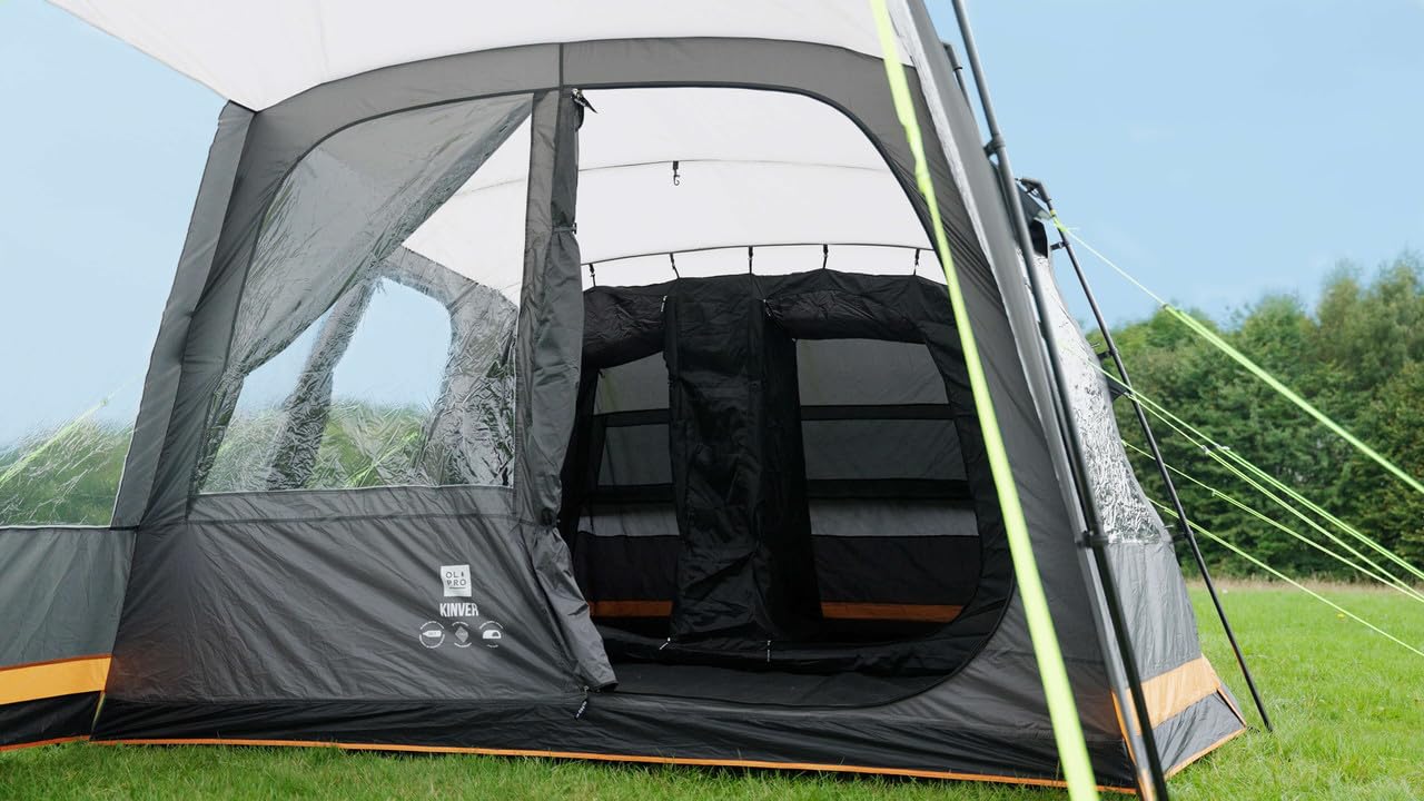 OLPRO Outdoor Leisure Products Kinver 5.0 - Tenda a tunnel con 5000 mm di altezza e protezione dai raggi UV, materiale di riproduzione, per famiglie e grandi gruppi, pali in fibra di vetro, rete