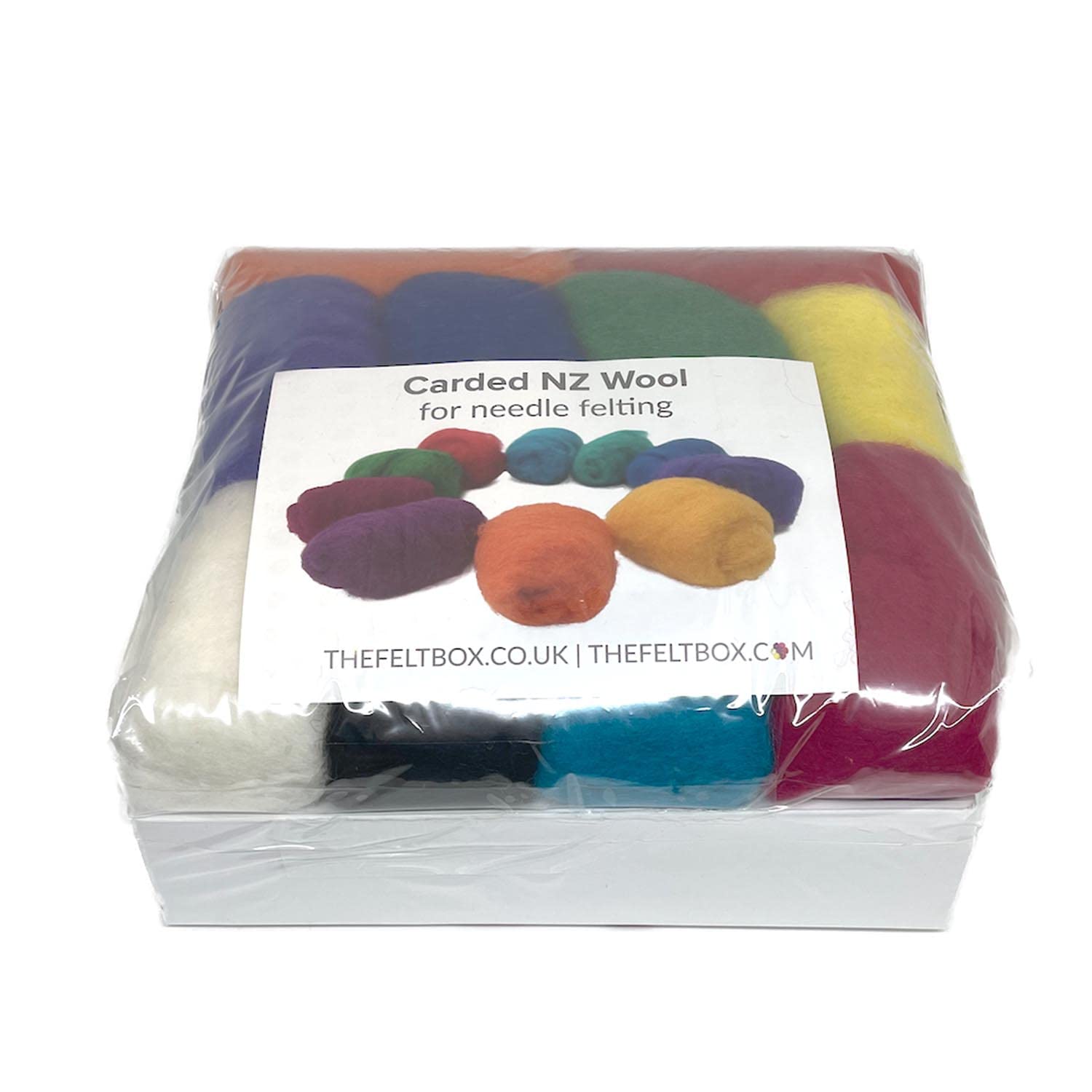 The Felt Box 【Bestes Nadelfilz-Starter-Kit enthalten】 Beste Nadelfilzwolle für Anfänger - kardierte Schläger, Filznadeln, Schaumstoffmatte mit hoher Dichte (10 Farben, 100 g insgesamt)