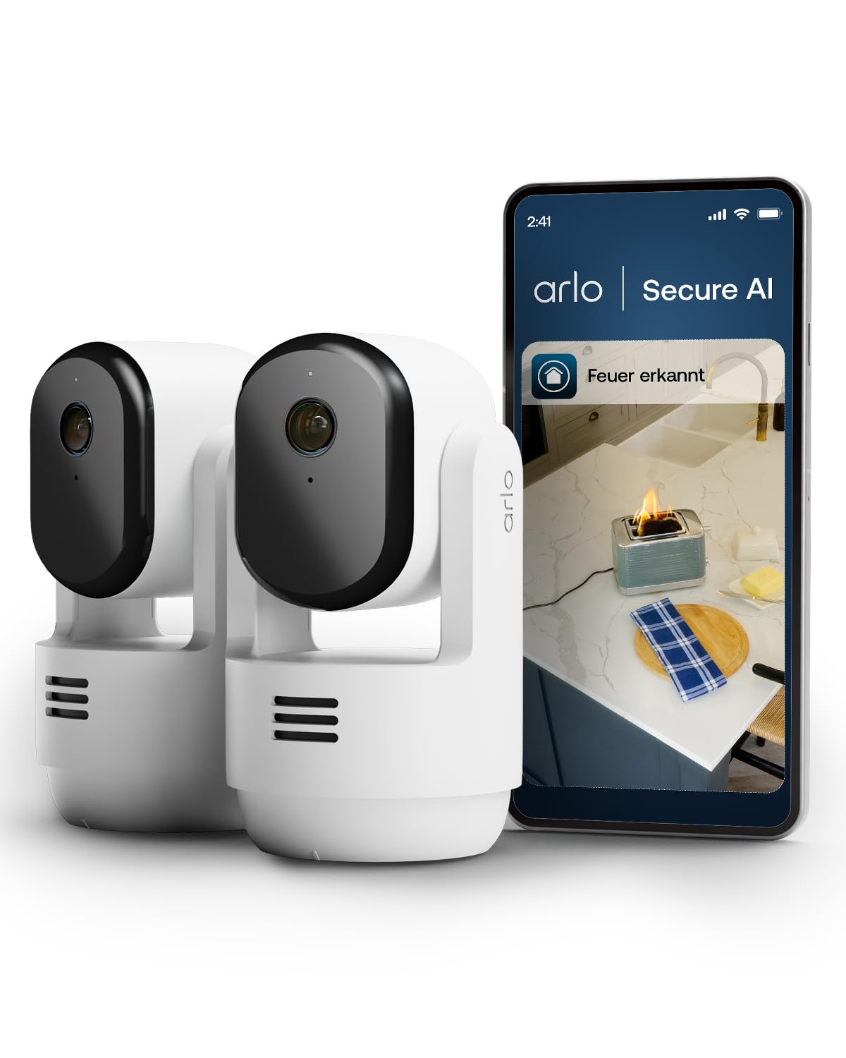 Arlo Indoor 3 HD PTZ Überwachungskamera Innen, 2er Set, Video, 360º Schwenkbar, 2-Wege-Audio, Bewegungsverfolgung, Kabelgebunden, für Babys, Haustiere, Hausüberwachung, mit Secure Plan Testzeitraum