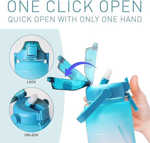 Miniatura 4 de TANANA Botella de agua de medio galón de 64 onzas con manga, sin olor químico, sin fugas, sin tritánBPA, jarra de agua de 12 galón con marcador de