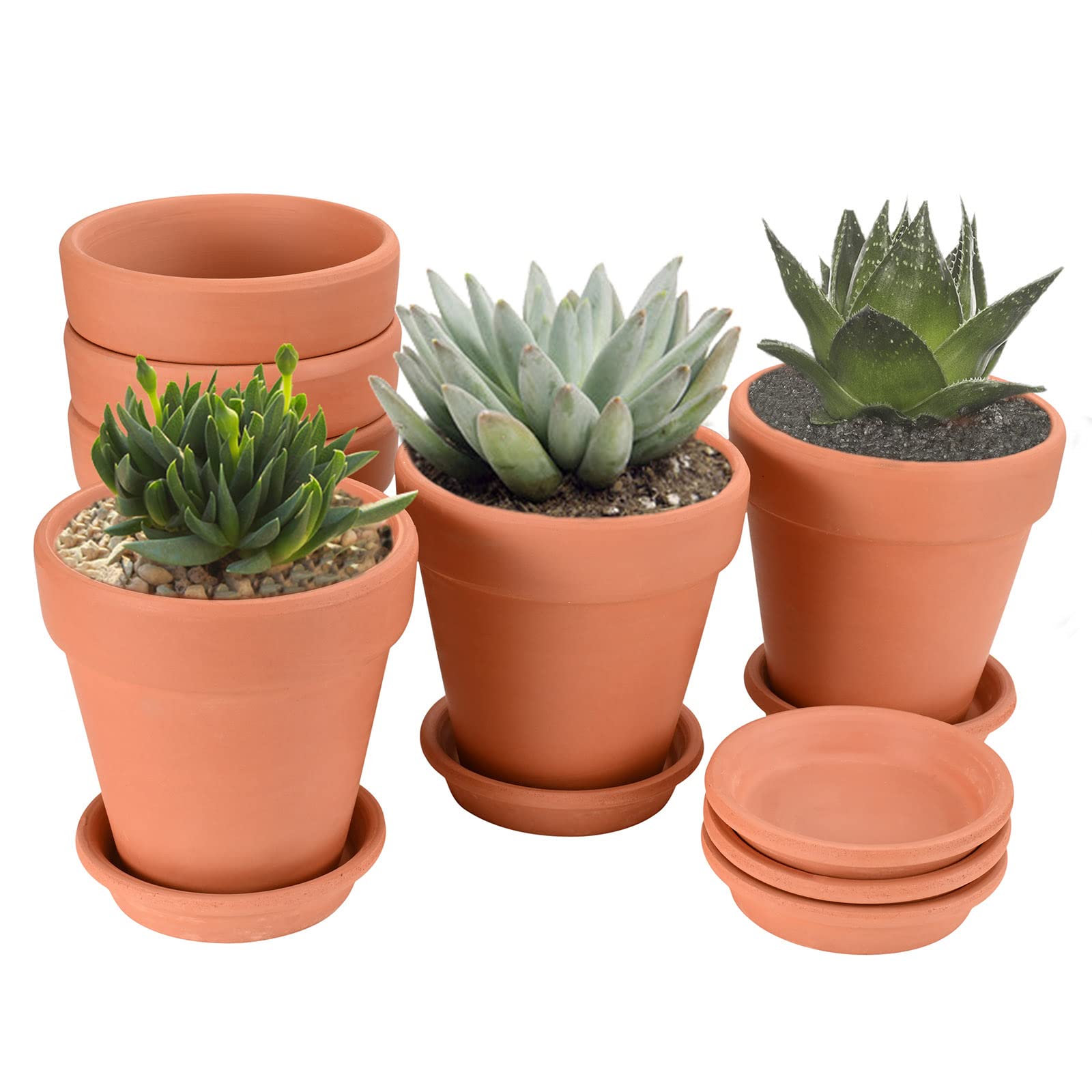 ERNETTE 6 Pcs Mini Planters 3.93" Clay Planters with Trays, Cactus Planters, Succulent Nursery Planters for Gardening, Flower Plants, Crafts, Wedding Supplies and More (3.93")