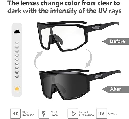 Miniatura 3 de Suertree Gafas de ciclismo fotocromáticas para hombres y mujeres, gafas de sol deportivas transparentes, para montar en bicicleta de montaña, MTB