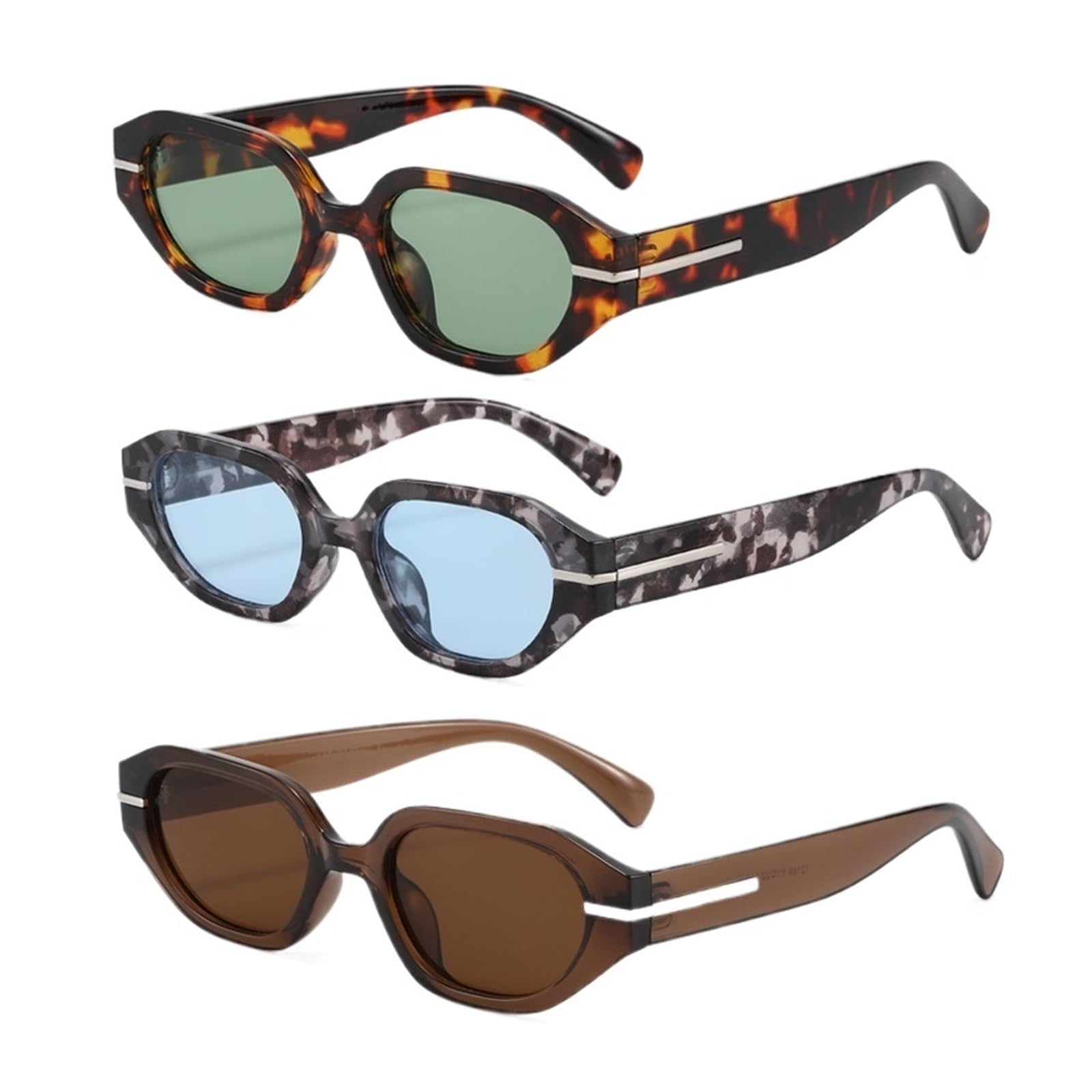 Generisch 3pcs Square Thick Frame Sunglasses Women Colorful Retro Outdoor Sport Men Wide Leg Glasses