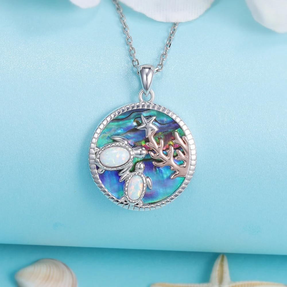 Collar de Tortuga de abulón de Plata de Ley 925 para Mujer, Gargantilla con Dije de Tortuga para Madre e Hija, Collar de Tortuga Hawaiana, Lindo Colgante de Tortuga de Animal del océano, Collar de