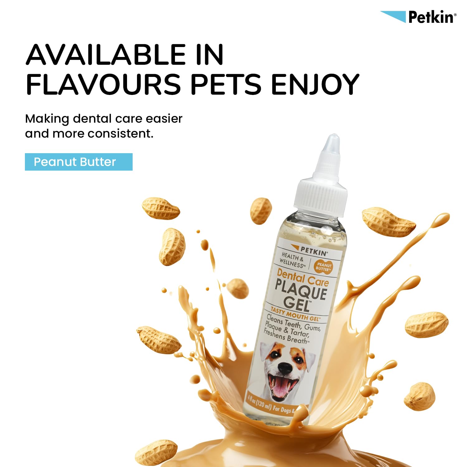 Petkin Peanut Butter Plaque Gel 120ml Dog & Cat No Brush Dental Care Gel 3