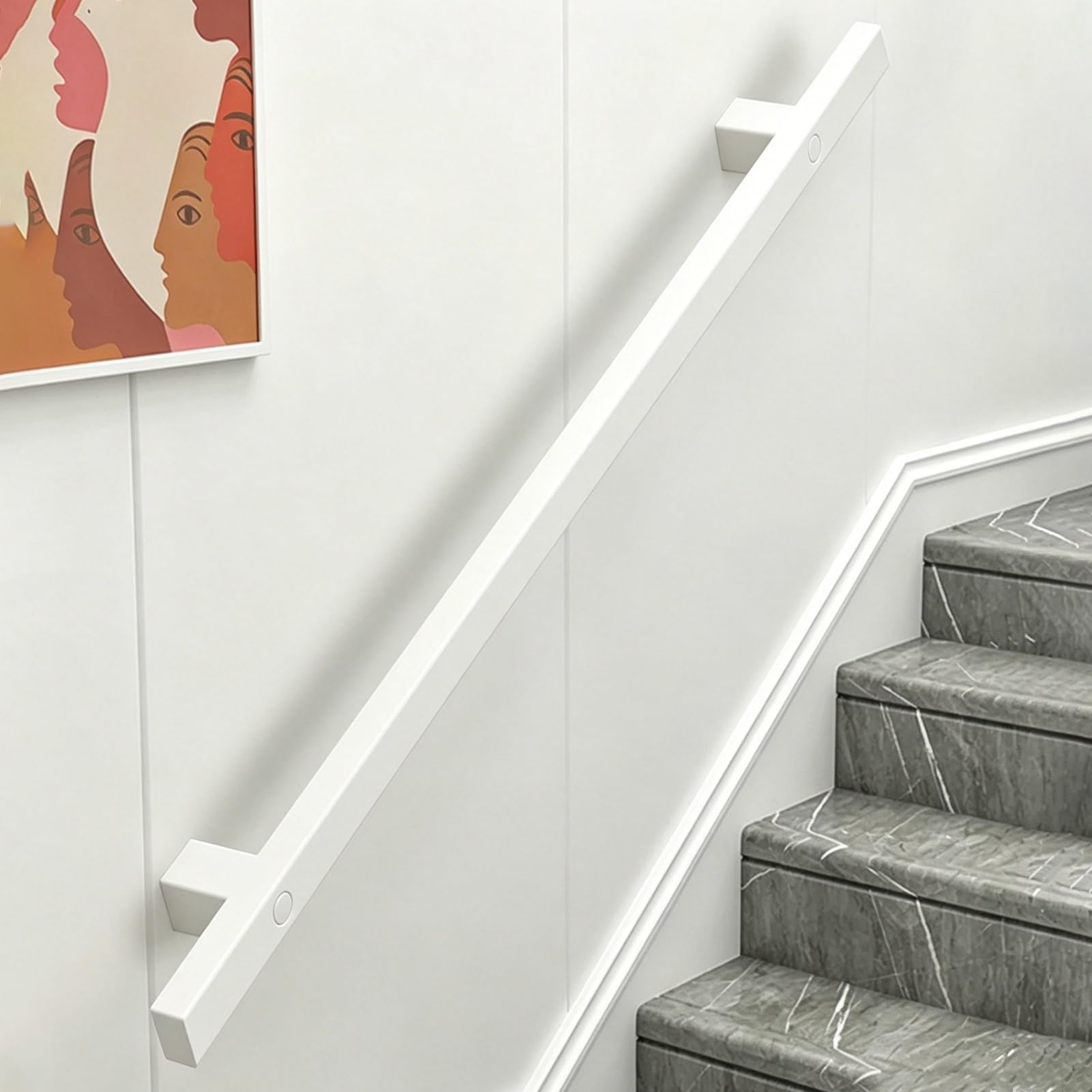 Square Staircase Handrail Non-Slip Safety Grab Bar Wall Mount Stairs Railing Banister 30cm-600cm Hand Rail for Outdoor Indoor Loft Porch Corridor, White(20ft/600cm)