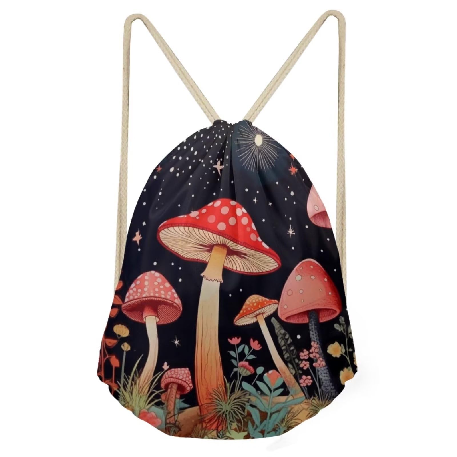 Showudesigns Mushroom Girls Drawstring Bag Galaxy Swimming String Backpack Travel Organizer Drawstring Bag Run Gymsack for Soccer Tennis PE Bags - Image 3