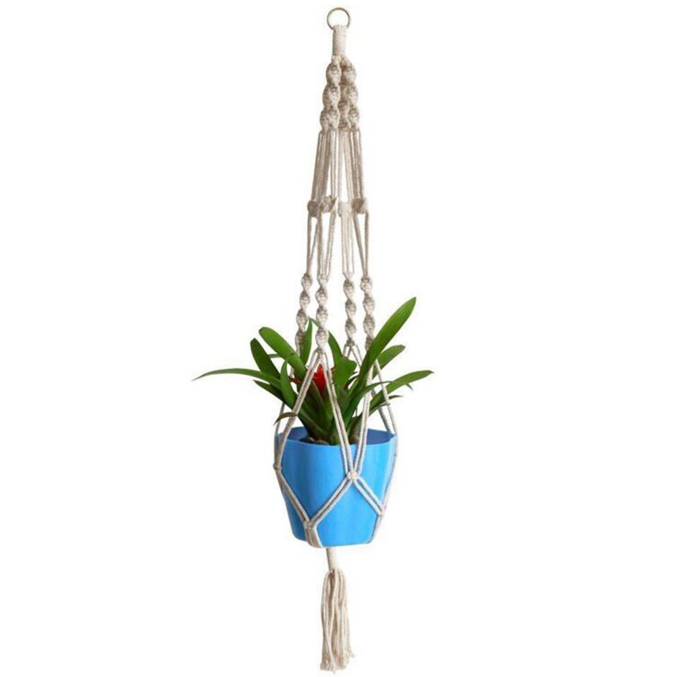 Uooom White Plant Hanger Macrame Weaving Jute Rope Basket Hanging Flower Pots For Balcony Indoor Outdoor