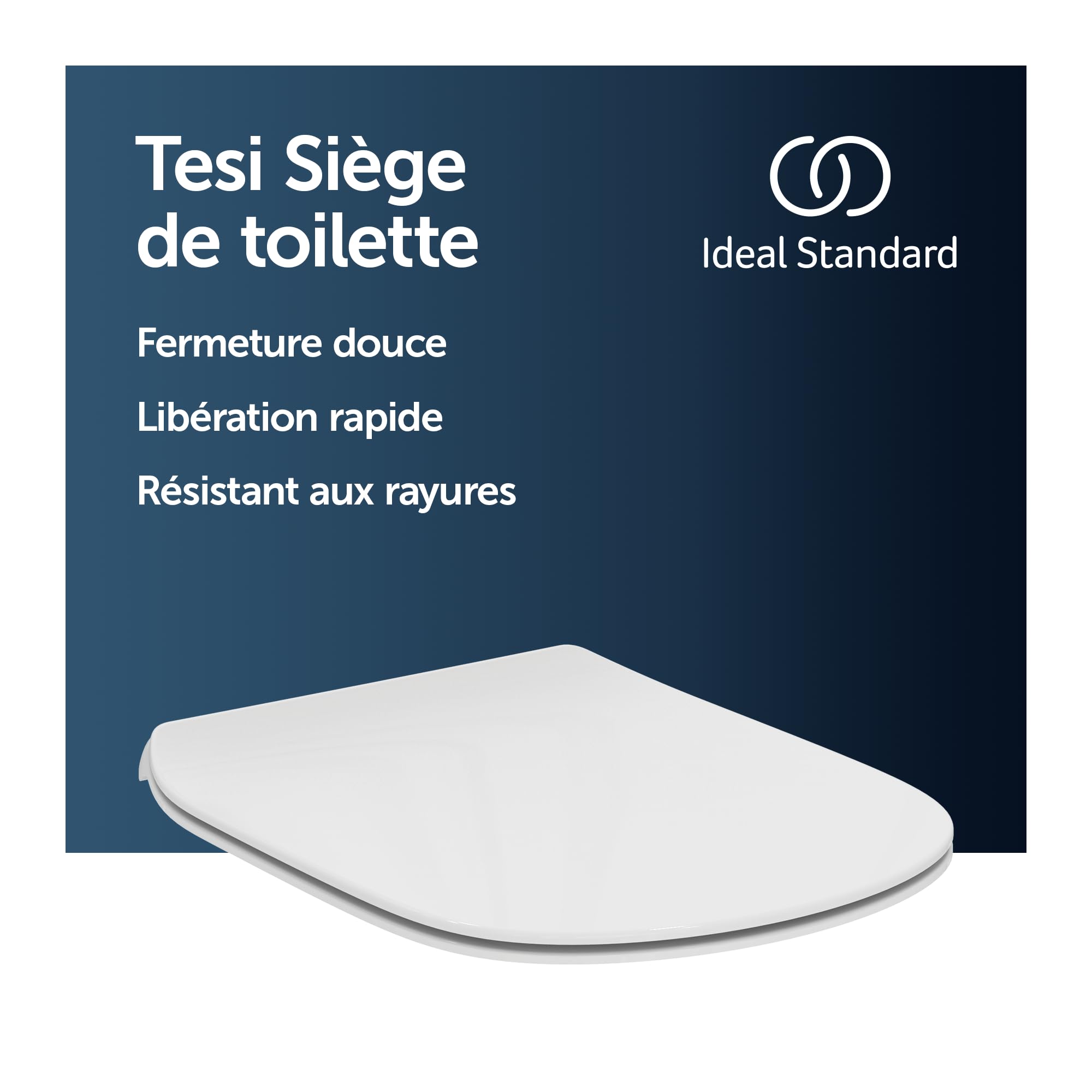 Ideal Standard Tesi Abattant WC, Forme en D, Siège de toilettes avec frein de chute et option de libération rapide, en duroplast robuste – Blanc (370x450x45 mm)