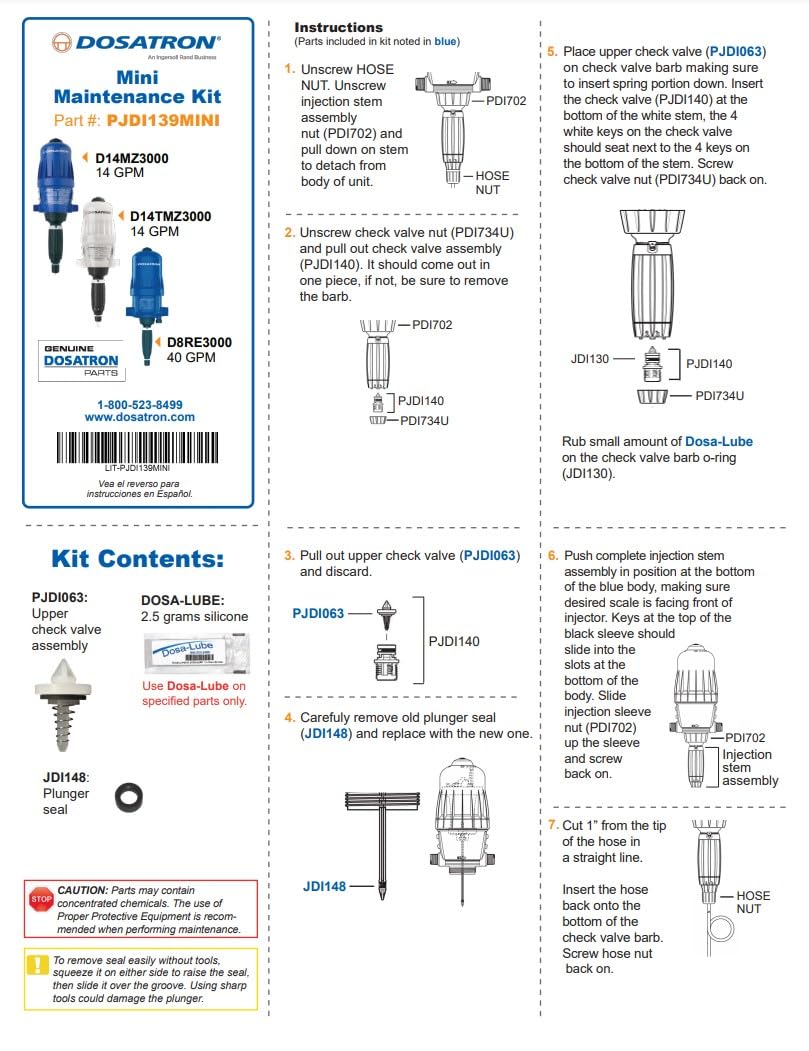 Mini Maintenance Kit for Dosatron D14MZ300 & D8RE3000 - Complete Set for Easy Upkeep, Reliable Performance, and Long-Lasting Durability - PJDI139MINI