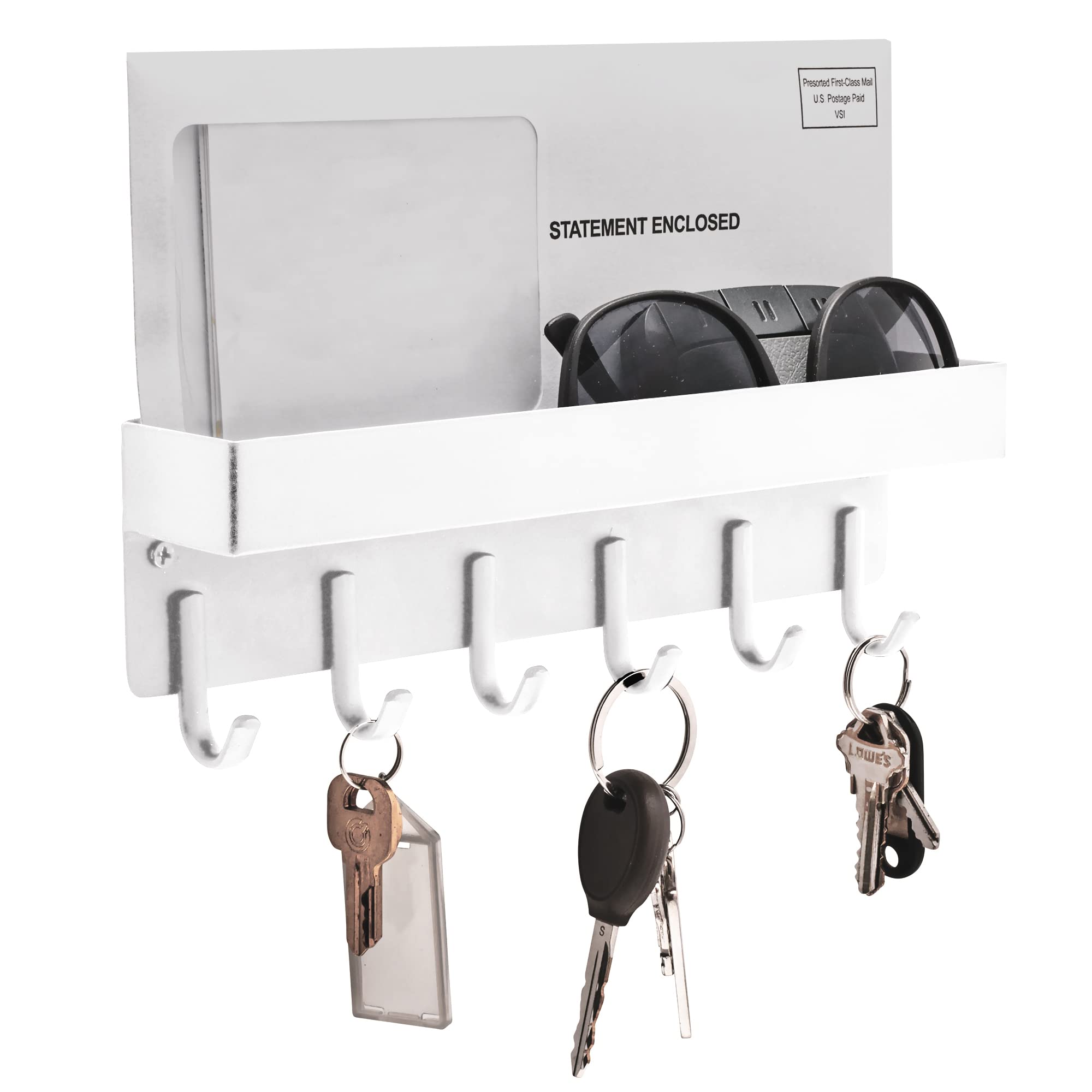 Magnetic Key Holder with 6 Key Hooks and Extra-Deep Tray for Wall - Black (White)