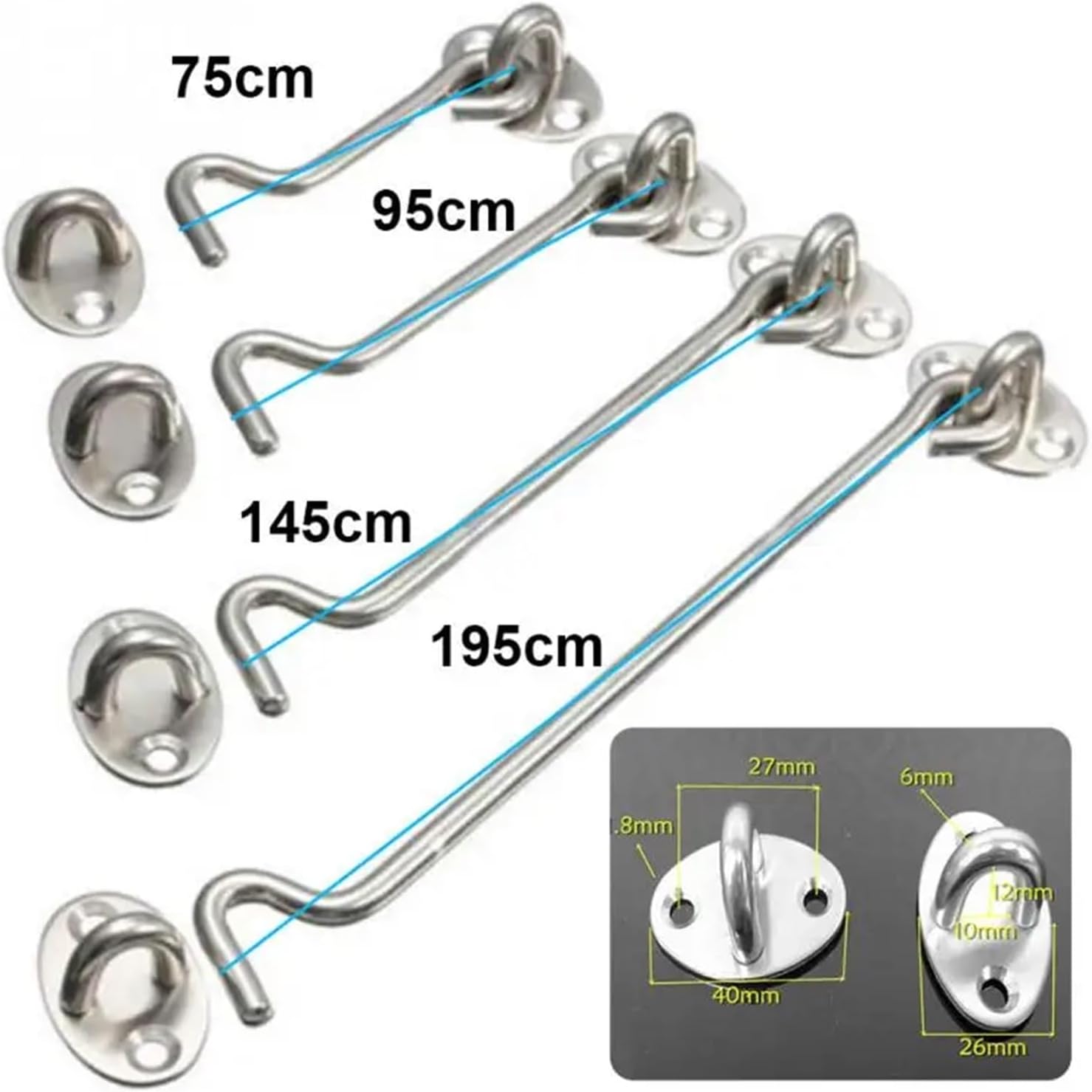 Durability 5Pcs Stainless Steel Cabin Hook and Eye Latch Lock Shed Gate Door Catch Silent Holder(4 inch)