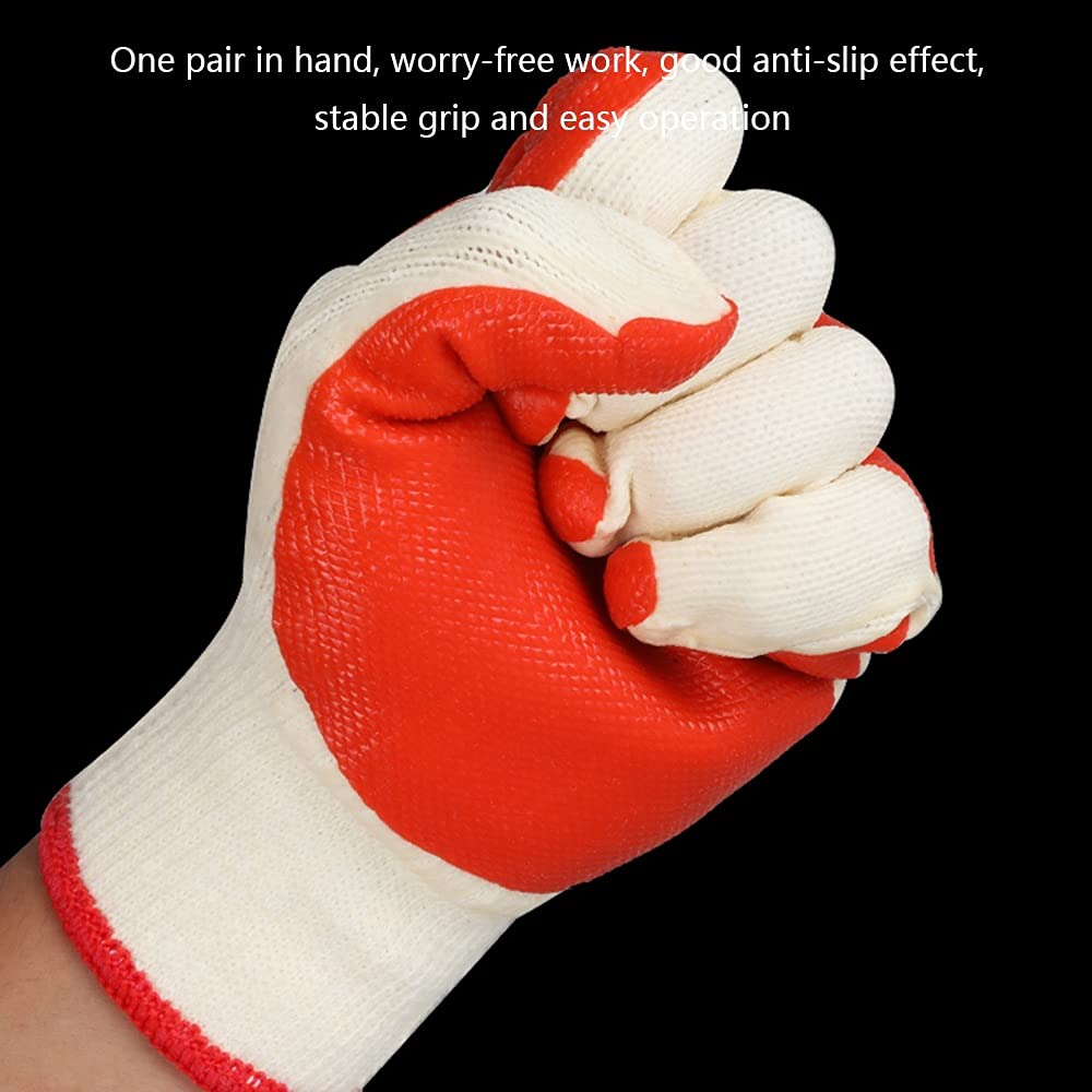 Guantes de jardinería, Guantes de Trabajo, Guantes de Trabajo de Goma, Guantes mecánicos Multiusos ultrafinos, Overoles duraderos Rojos, (12 Pares)