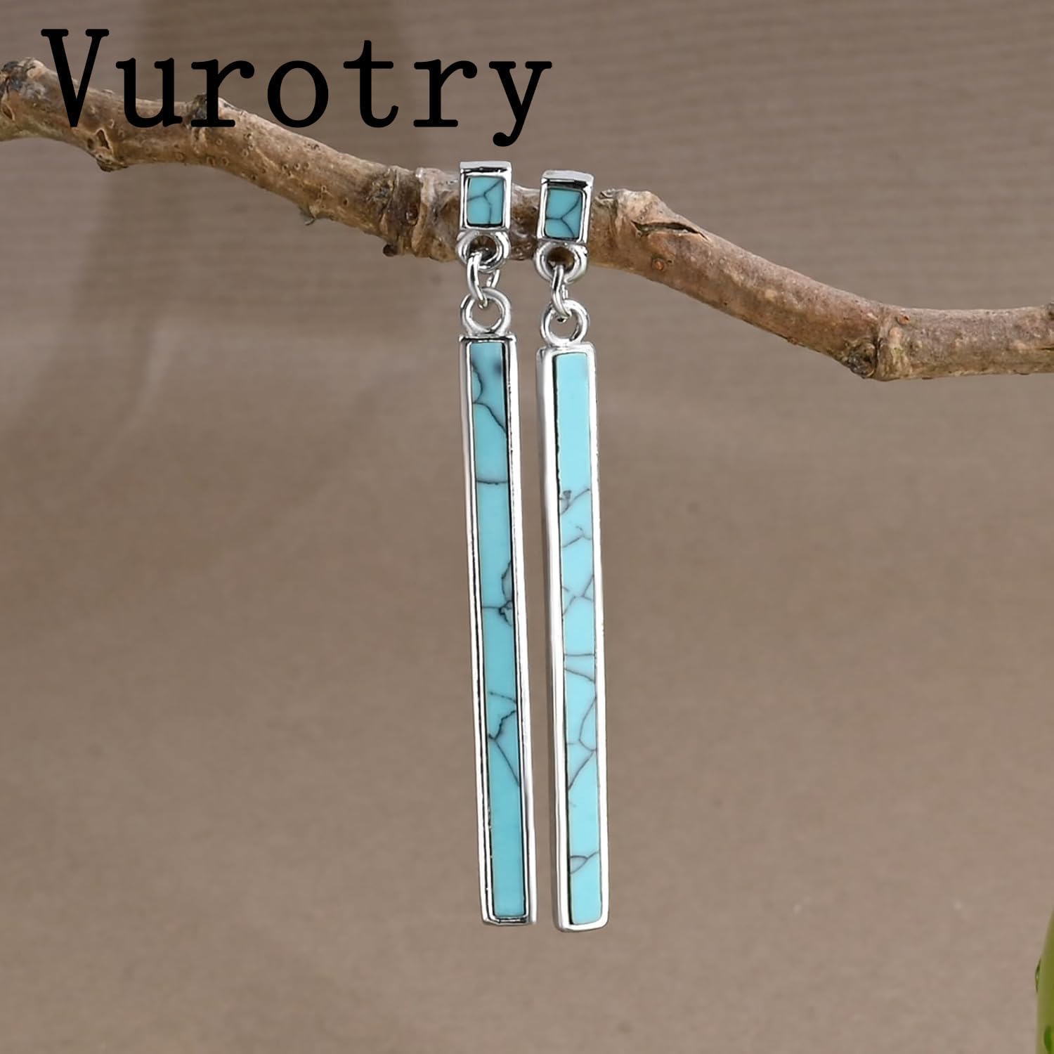 Silver Turquoise Earrings for Women Turquoise Dangle Earrings Bohemian Turquoise Strip Earrings Jewelry - Image 4