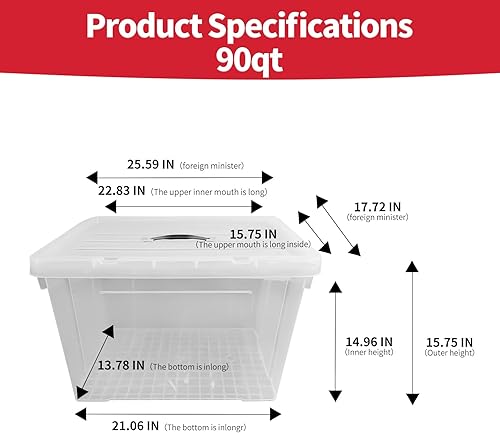 Miniatura 2 de Contenedores de almacenamiento transparentes de 90 cuartos de galón con tapas, contenedores organizadores de plástico apilables resistentes, cierres