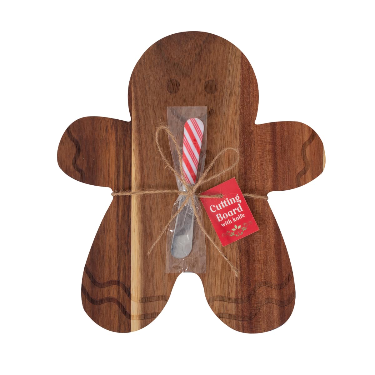 Yöl Brown Christmas Wooden Chopping Board With Mini Knife – Gingerbread Man Design, Durable Acacia Wood Cheese Board, Easy To Clean Serving Platter For Home, Kitchen And Food Prep