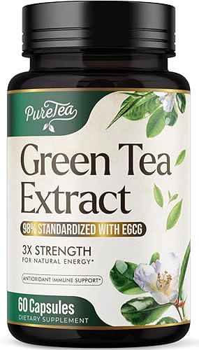 Cápsulas de extracto de té verde con EGCG estandarizado 98% 3 pastillas de té verde de absorción de 1000 mg para energía natural Apoyo cardíaco
