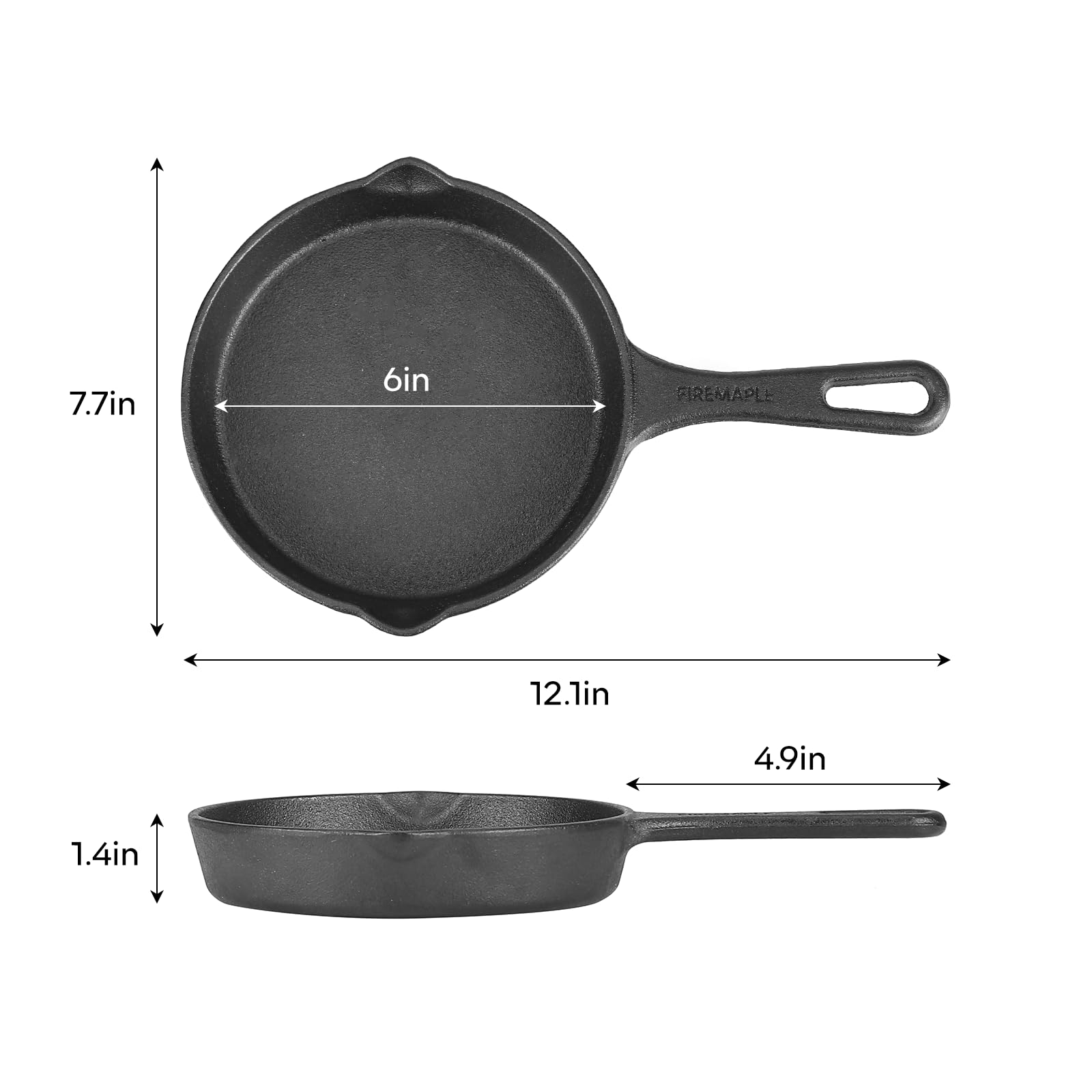 Fire-Maple Gusseisenpfanne Gusseisen Grillpfanne 16 cm (6 Zoll), Antihaft-Campingrillpfanne Bratpfanne für den Herd, Bushcraft-Camping und Hausgebrauch (600 ml)