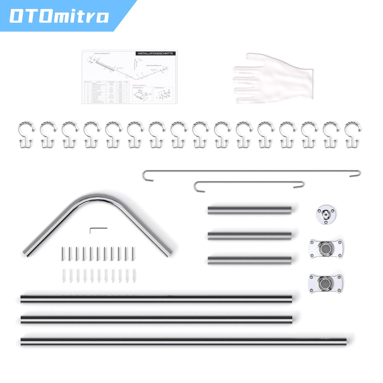 Tringle à rideau de douche en forme de L, 100-120 x 100-190 cm, barre de douche réglable, SUS304 en acier inoxydable SUS304 Rail de rideau de douche d'angle, tringle de douche avec 16 anneaux