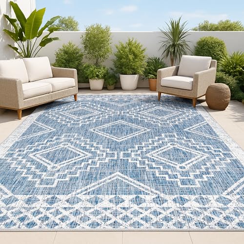 JONATHAN Y Diamond Tribal Medallion Indoor Outdoor Area Rug 3X5 Blue/Ivory, Marokko for Backyard, Patio, Porch, Easy-Cleaning, High Traffic, Pet-Friendly, Non-Shedding (SMB127D-3)