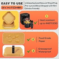 Vista 5 de BYKITCHEN Forros pequeños para freidora de aire de 1 a 3 cuartos de galón, hoja de papel pergamino mini freidora de aire de 5.5 pulgadas, compatible