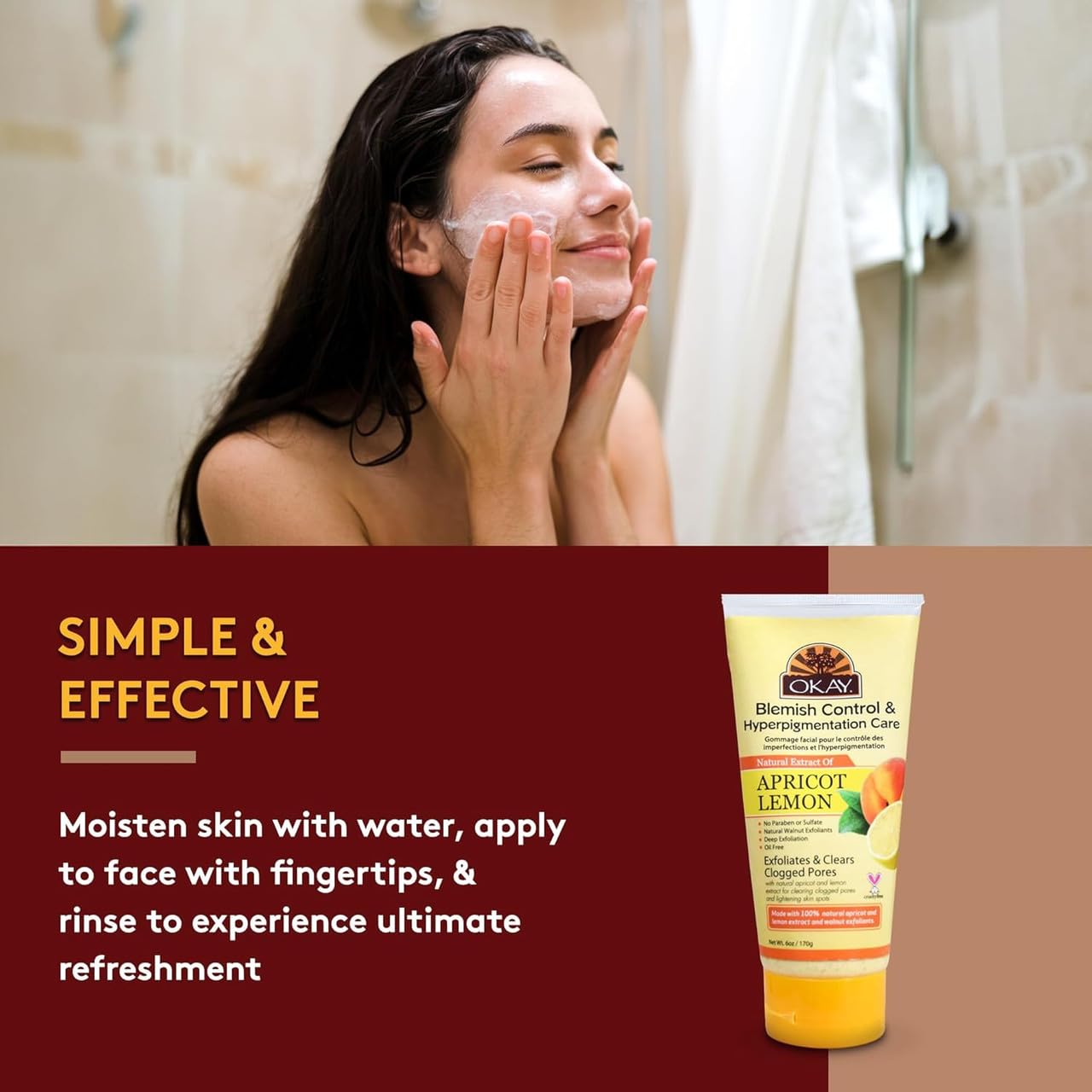 OKAY Oil Control Facial Scrub Exfoliator - Exfoliating Face Wash, Face Scrub for Women and Men, Moisturizing and Brightening, Leaves Skin Smooth and Clean, Paraben Free - Apricot, 6 Oz (Pack of 1)