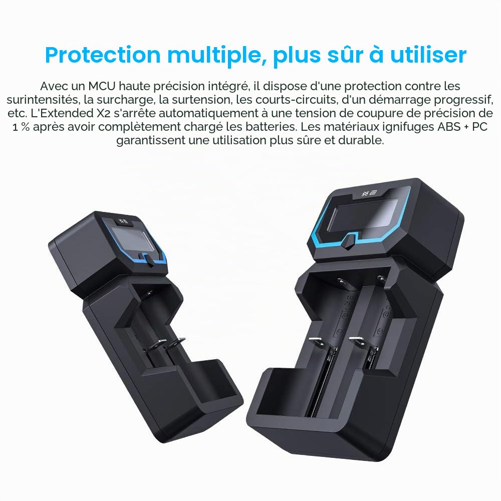 XTAR X2 Chargeur Protégé pour Batterie 20700 21700 avec Écran LCD 2A - Port AC DC 2 Compartiments 18650 et Mural pour 3.6V 3.7V 14500 16340 1.2V AAA C D