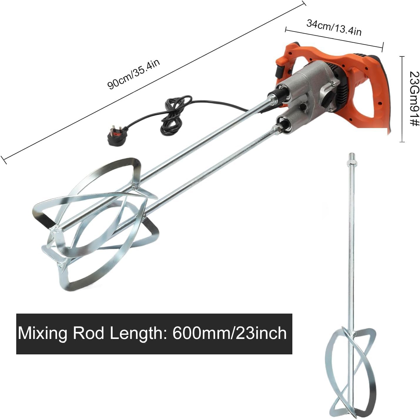 Mezclador de cemento eléctrico de mano, mezclador de concreto portátil de 1800 W, 6 velocidades ajustables para lechada, yeso, mortero, pintura, mezcla de pegamento
