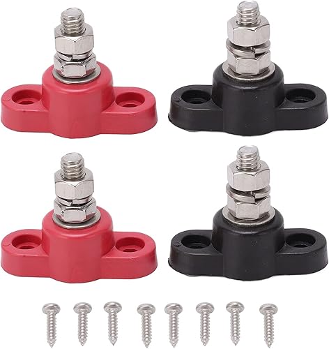 4 bloques de terminales de batería, bloque de terminales de distribución de energía, 12 V, 24 V, rojo y negro, poste de bloque de conexiones de