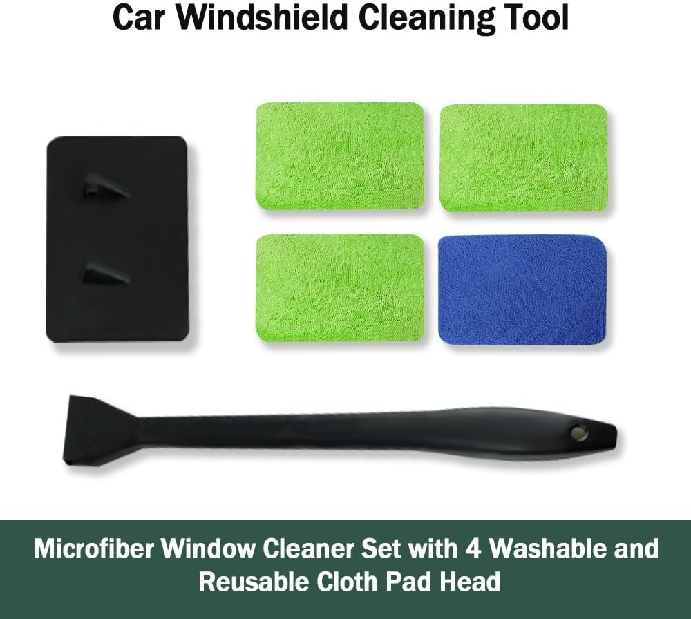 Windshield Cleaner, Window Cleaner Tool, Microfiber Window Cleaning Tool with 4 Washable and Reusable Cloth Pad Head & Extended Handle, Car Accessories for windshield Cleaning - Image 2